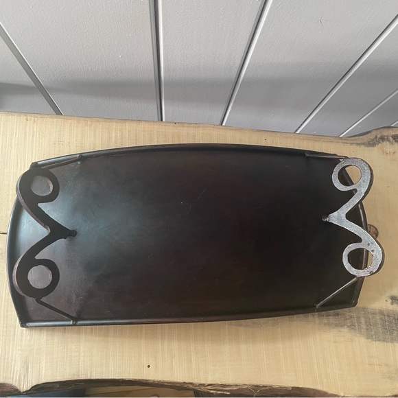 $15 SALE Curved Metal Display Tray Faux Wood Grain Home Accent Decor Holder - Picture 3 of 8